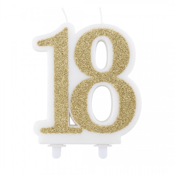 Spīdīga ciparu svece “18”,  zelta