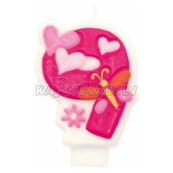 Свеча - цифра для торта, "9", розовая, 8 см