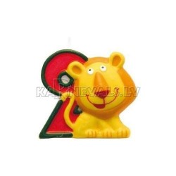 Свеча - цифра для торта, "2", розовая, 8 см