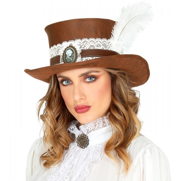 Steampunk cilindrs ādas imitācijā, novecināts