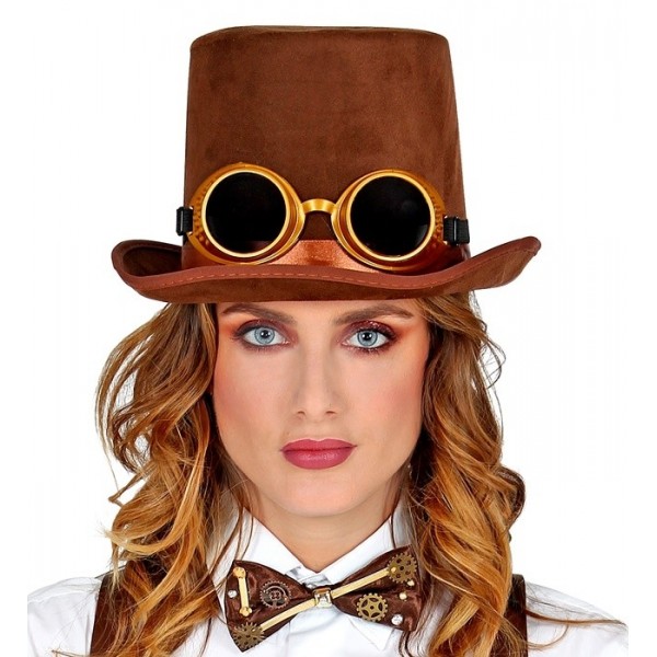 Steampunk cilindrs ar brillēm, filcs 15 cm