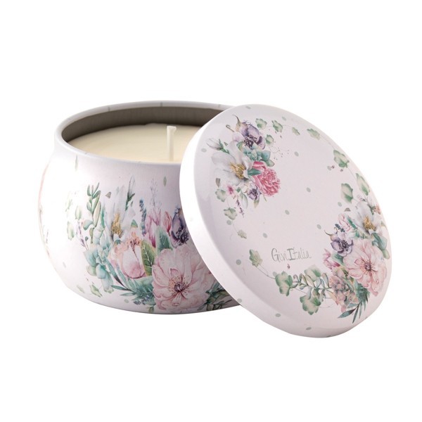 Aromātiskā svece ar rožu smaržu metāla bundžiņā 6x7x5 cm