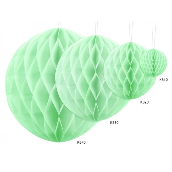 Šūnveida papīra bumba, pistāciju krāsā, 20 cm — svētku dekorēšanai, galda noformēšanai un ballītēm