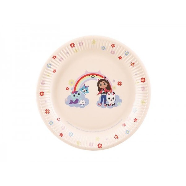 Papīra šķīvji “Gabby's Dollhouse”, 23 cm., 6 gab. — svētku dekorēšanai, galda noformēšanai un ballītēm