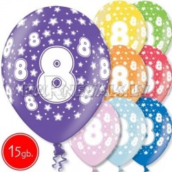 12"/30 см шар из латекса, 8 день рождения,  в ассортименте  8 цветов, 15 шт.