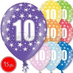 12"/30 см шар из латекса, 10 день рождения,  в ассортименте  8 цветов, 15 шт.