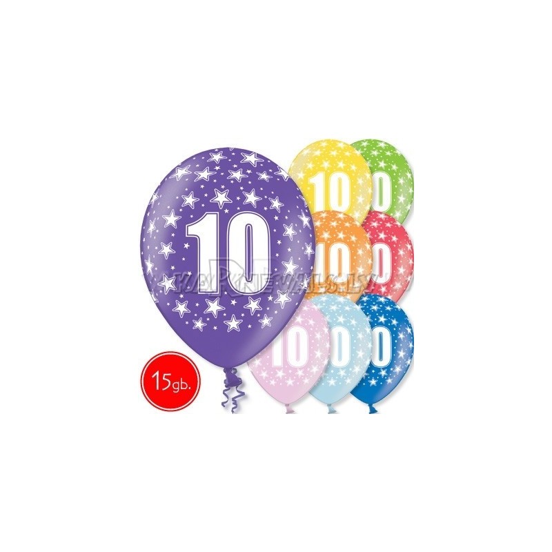 12"/30 см шар из латекса, 10 день рождения,  в ассортименте  8 цветов, 15 шт.