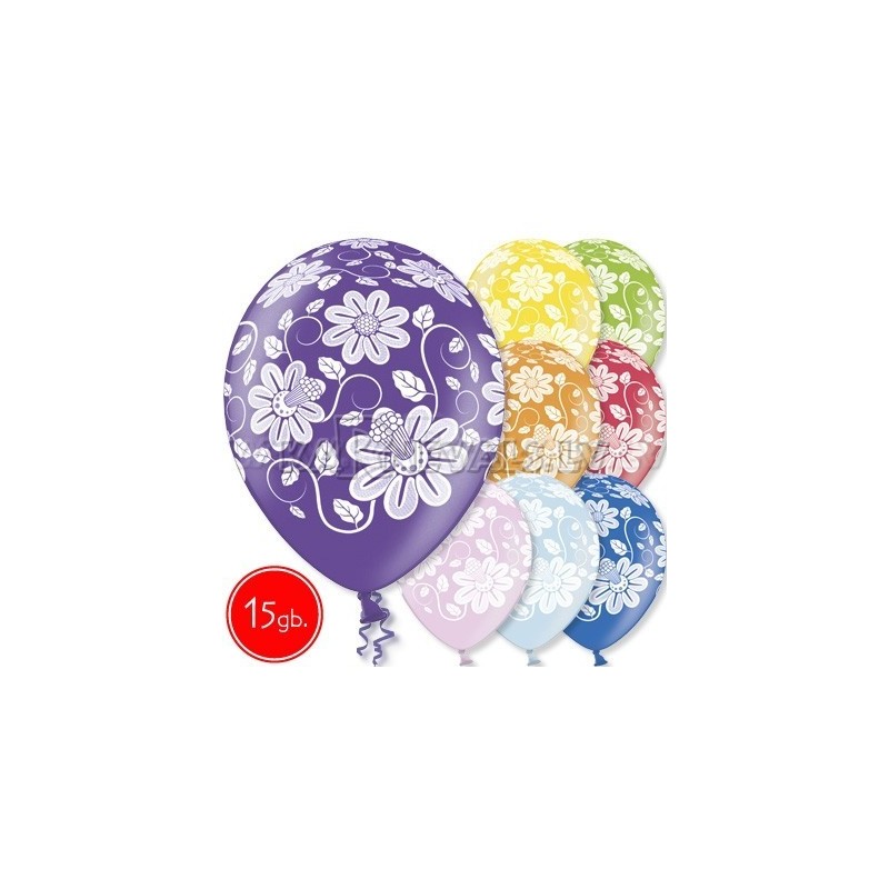 12"/30 cm lateksa baloni, Ziedi, 15 gab.