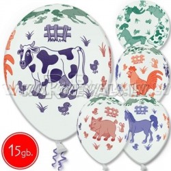 12"/30 cm lateksa baloni, Mājas (fermas) dzīvnieki   multi, 15 gab.
