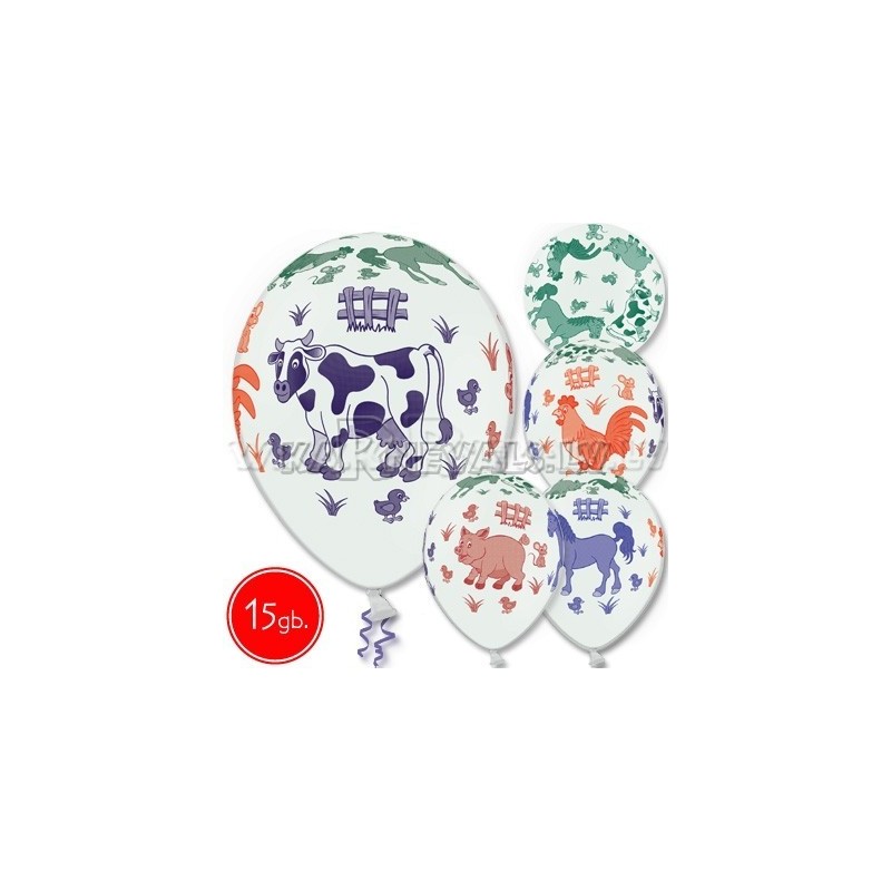 12"/30 cm lateksa baloni, Mājas (fermas) dzīvnieki   multi, 15 gab.