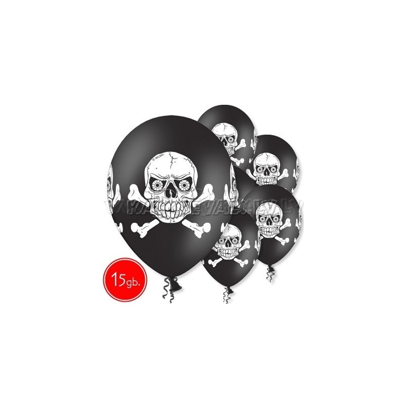 12"/30 см шар из латекса, Череп, черный, 15 шт.