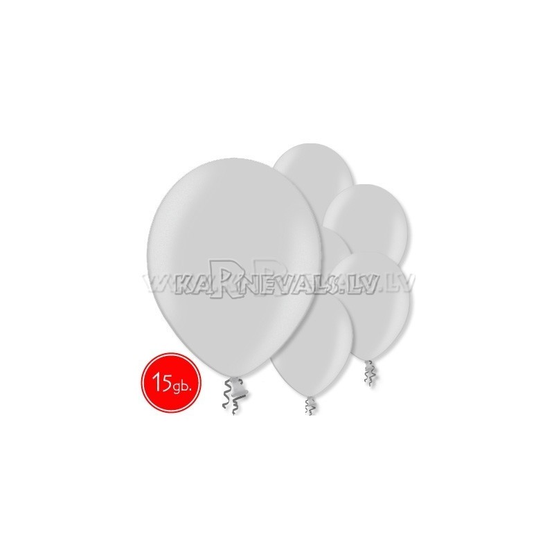 12"/30cm lateksa balons, metalliks, sudrabs, 15 gab.