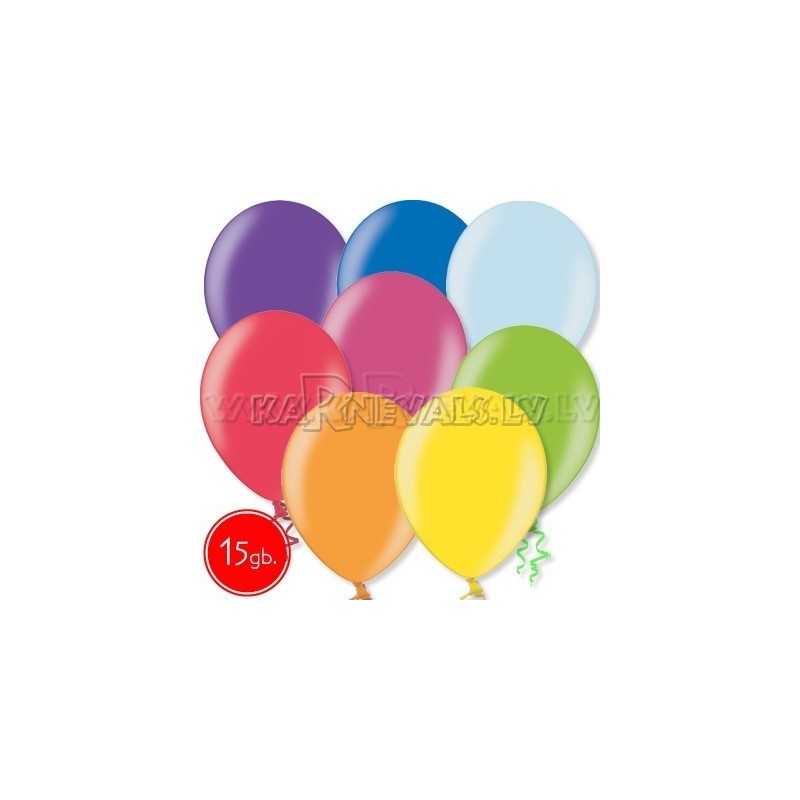 12"/30cm lateksa balons, metalliks, assorti, 15 gab.