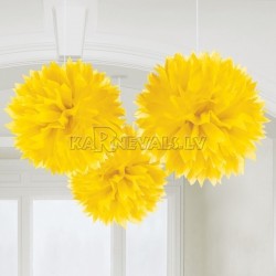 Пушистая бумажная декорация, цвет: желтый, 40,6см, в упаковке 3 шт.﻿
