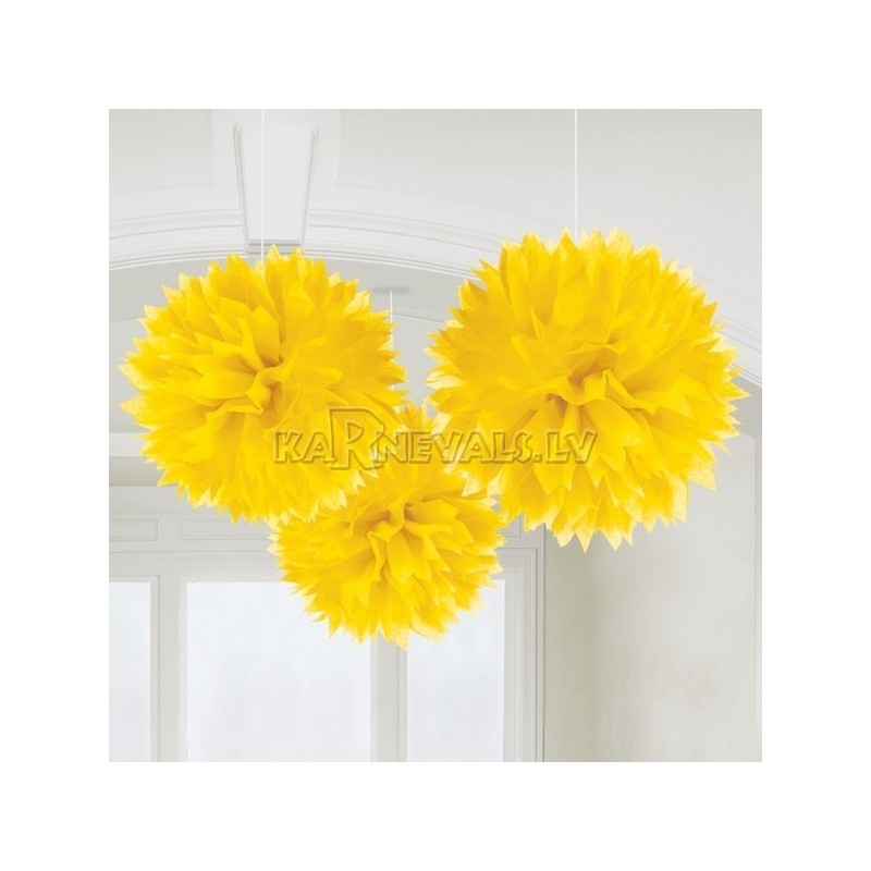 Pukaina  papira dekoracija, 40.6cm, dzeltens, 3.gab. iepakojumā.