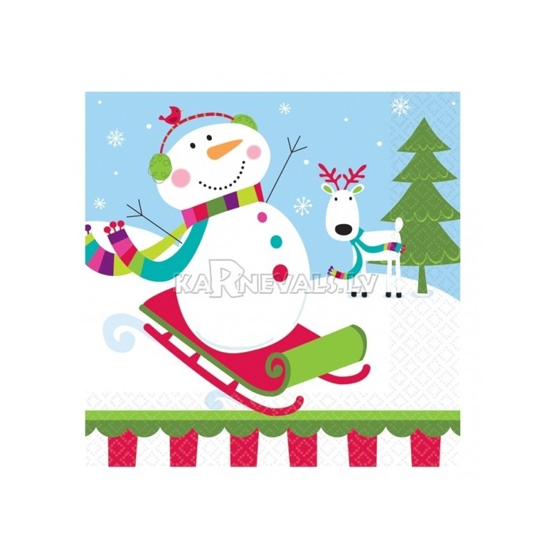 Салфетки бумажные с рисунком﻿  Тема:  веселый снеговик  33cm х 33cm  16 шт.