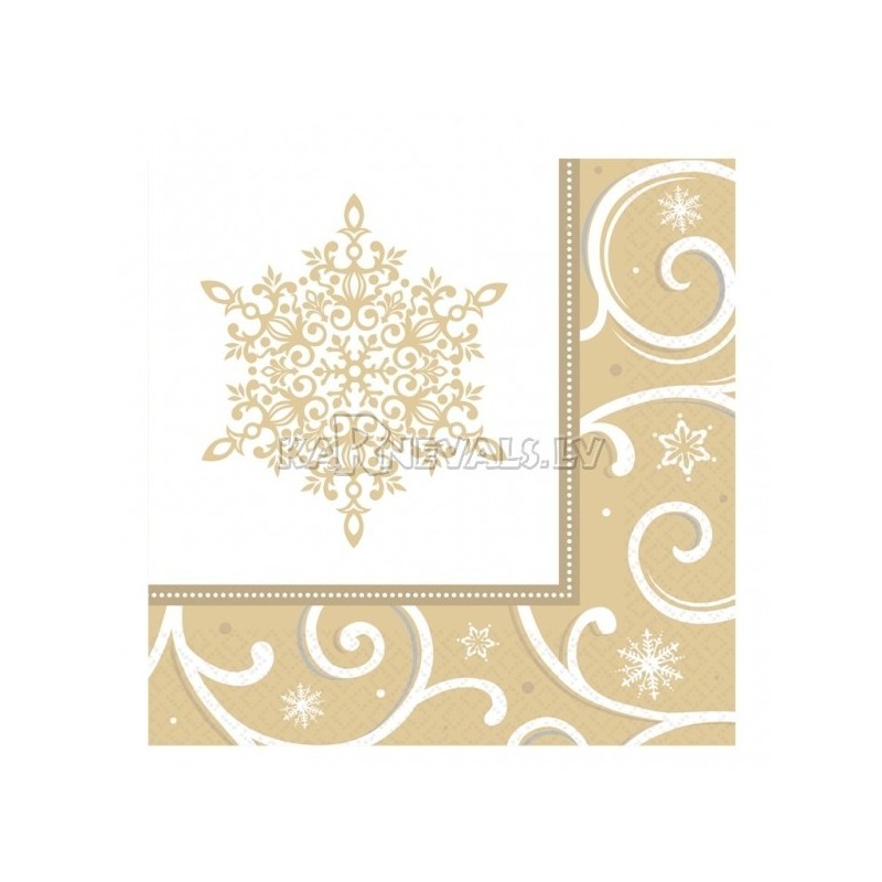 Салфетки бумажные с рисунком﻿  Тема:  блестящие снежинки  33cm х 33cm  16 шт.