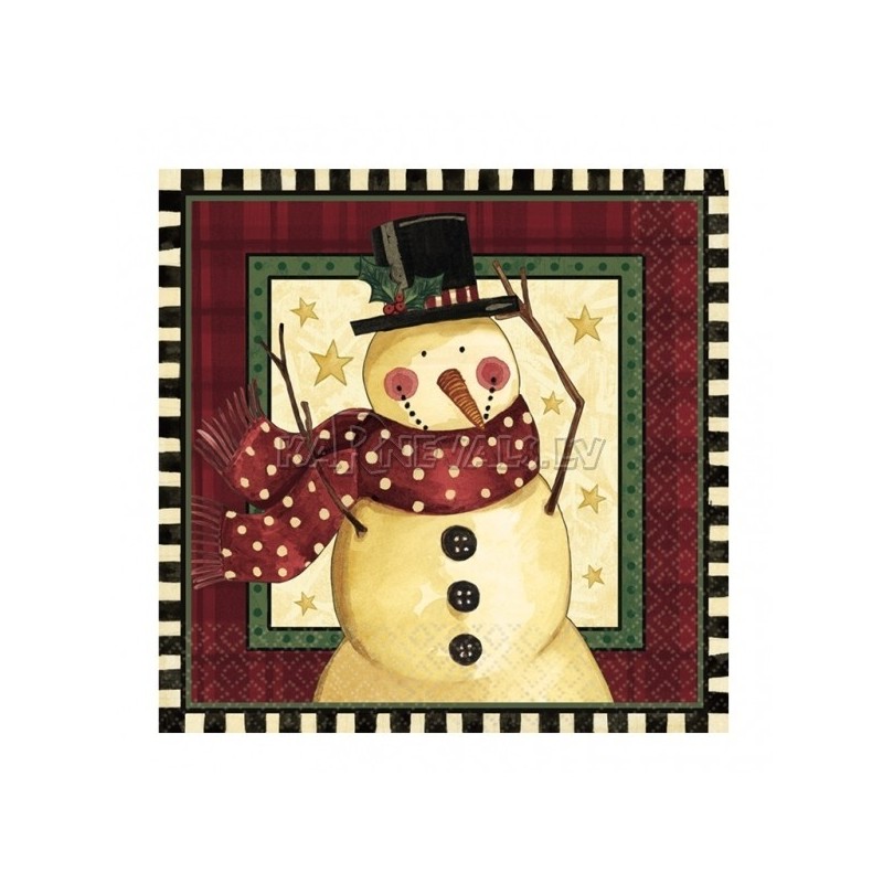 Салфетки бумажные с рисунком﻿  Тема:  уютный снеговик  33cm х 33cm  16 шт.