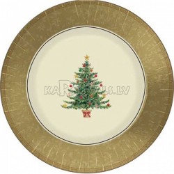 Набор прочных  бумажных тарелок﻿ с рисунком. Тема: Классическая викторианская елка  18 см  8 шт