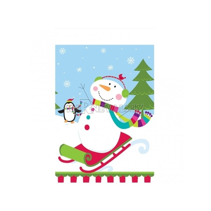 Скатерть   с рисунком пластик    Тема:  веселый снеговик  1.2м x 1.8м