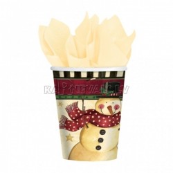 Набор прочных бумажных стаканчиков﻿ с рисунком. Тема - уютный снеговик 266 ml 8 шт