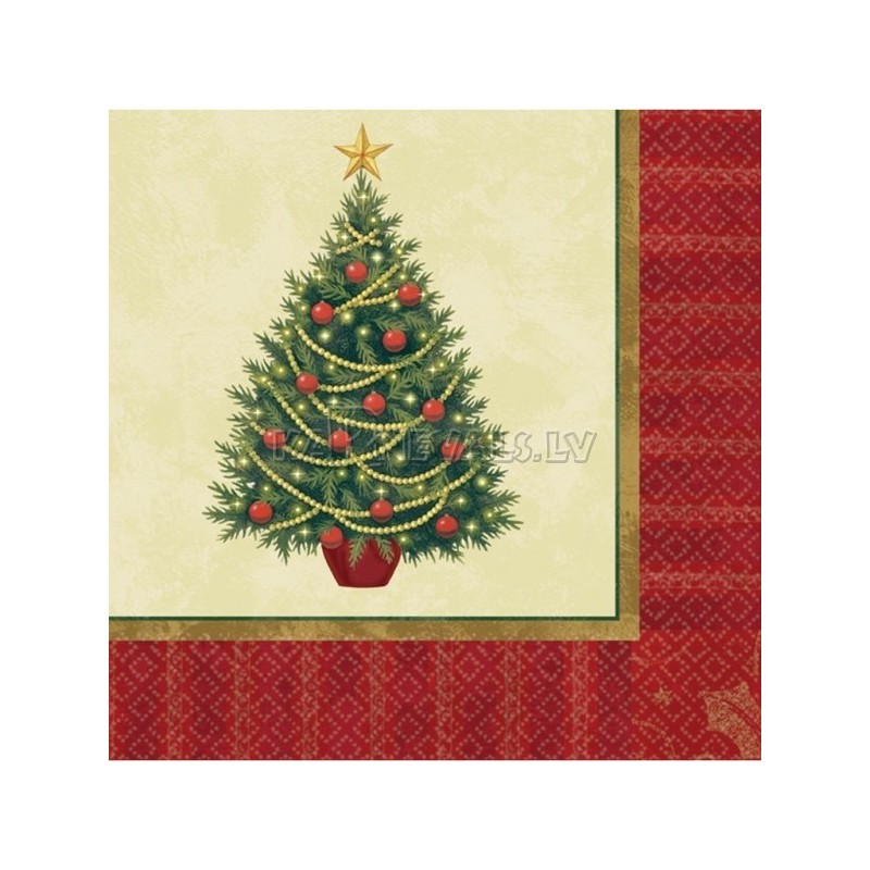 Салфетки бумажные с рисунком﻿ - Новогодняя елочка - 16 шт., 25см.