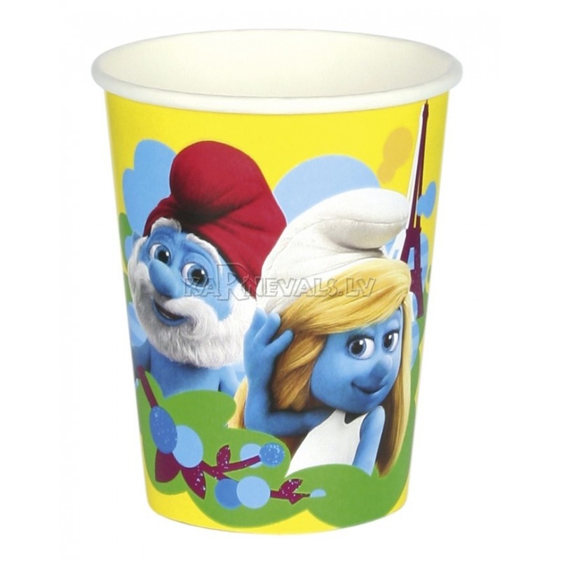 Набор  бумажных стаканчиков﻿ с рисунком. Тема - Smurf Movie, 266 ml, 8 шт