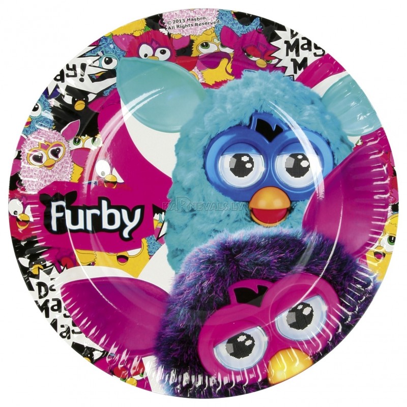 Komplekts no papīra škiviji ar attēlu. Tēma - Furby,  22.8 cm, 8 gab 