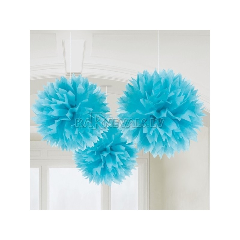 Pukaina  papira dekoracija, 40.6cm, zila krāsas, 3.gab. iepakojumā.