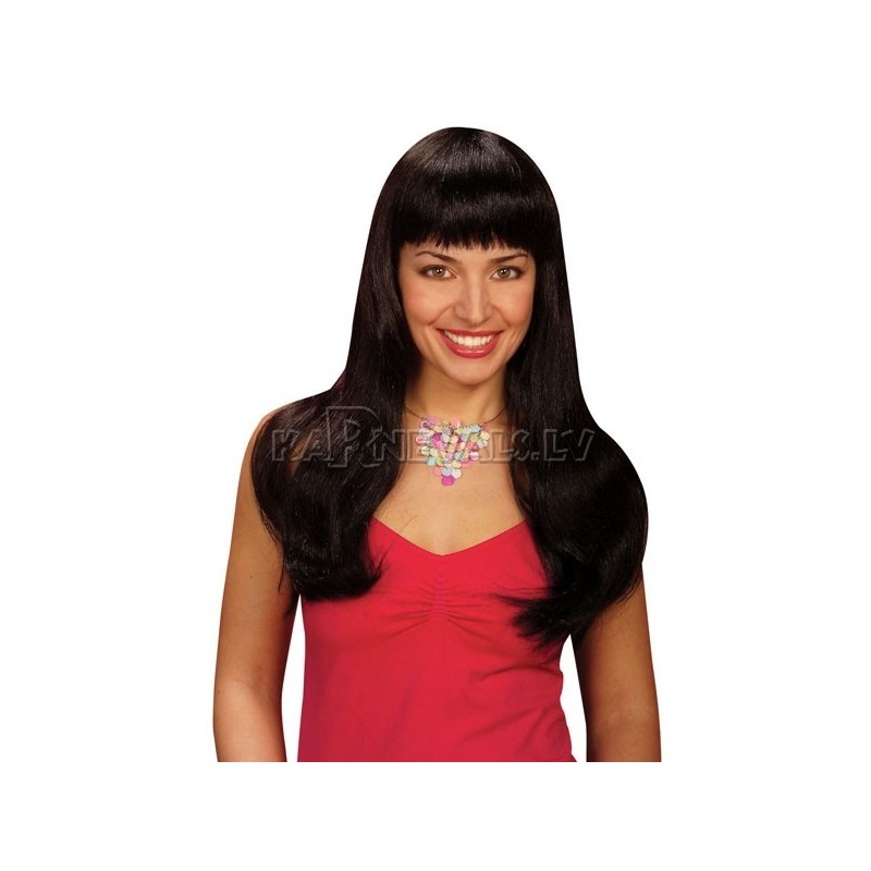 Женский парик,  чёрный, длинный, прямой, с чёлкой