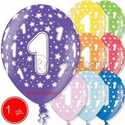 30 cm lateksa balons ar hēliju un hi-float, 1  dzimšanas diena, assortimenta 8 dažadas krasas, 1 gab.