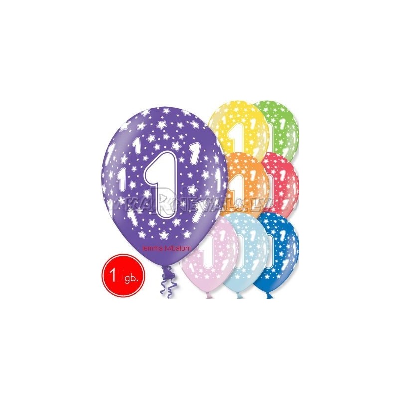 30 cm lateksa balons ar hēliju un hi-float, 1  dzimšanas diena, assortimenta 8 dažadas krasas, 1 gab.