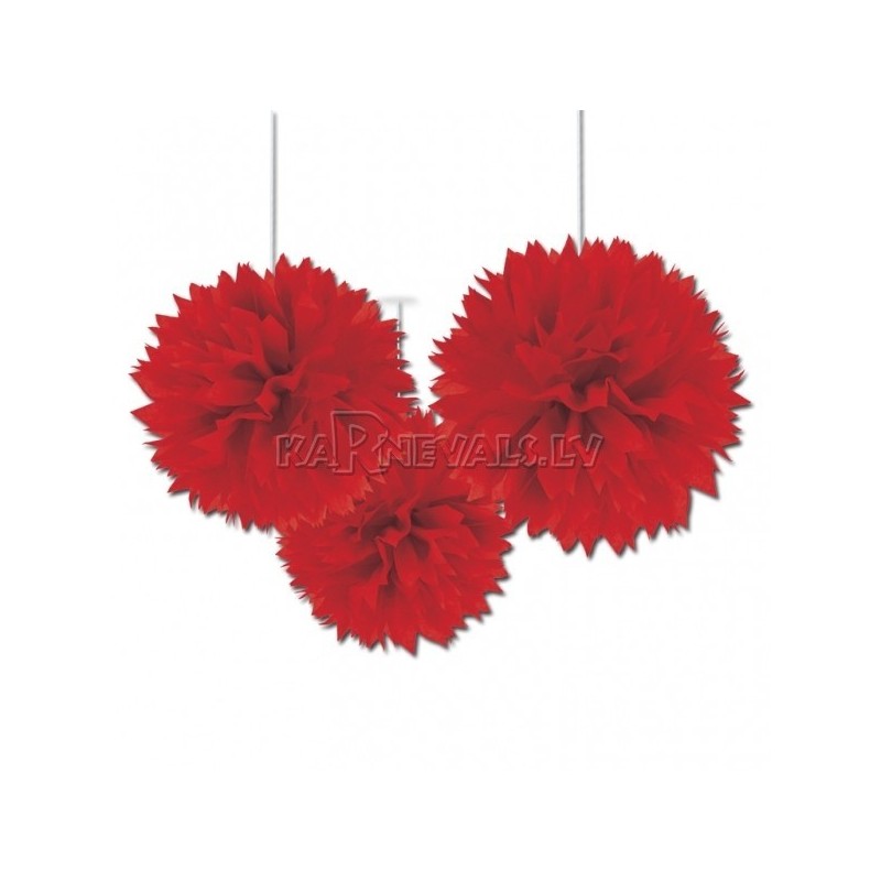 Zīdpapīra bumbas, komplektā 3 gab., diam. 41 cm, sarkanā krāsā.