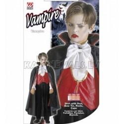 Vampīra kostīms (128cm) - krekls ar vesti, tauriņš, bikses, apmetnis
