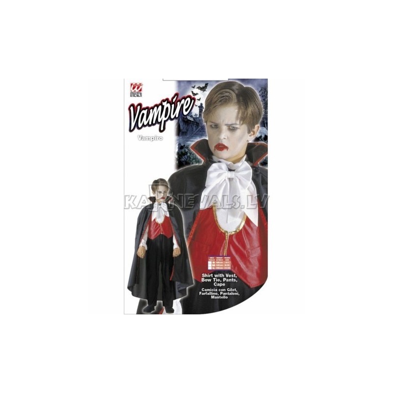 Костюм Вампира (128см) - рубашка с жилетом, галстук-бабочка, брюки, плащ
