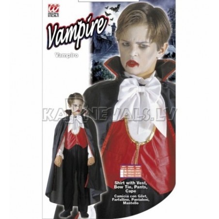 Vampīra kostīms (128cm) - krekls ar vesti, tauriņš, bikses, apmetnis