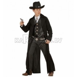 Gangstera kostīms, (140cm), melnā krāsā - garš mētelis un veste