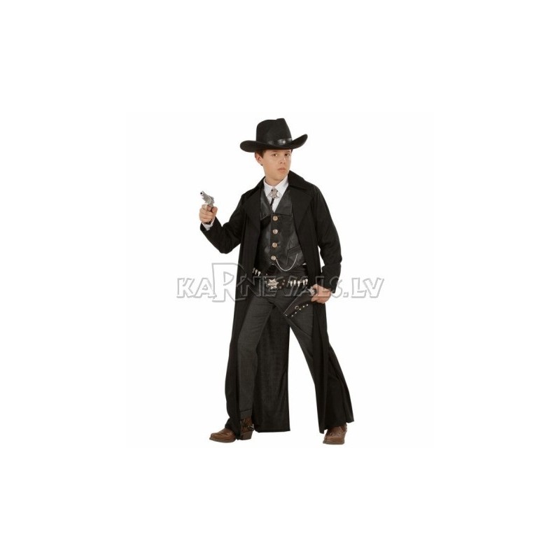 Gangstera kostīms, (140cm), melnā krāsā - garš mētelis un veste