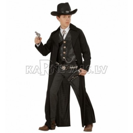 Gangstera kostīms, (140cm), melnā krāsā - garš mētelis un veste