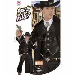 Gangstera kostīms, (140cm), melnā krāsā - garš mētelis un veste