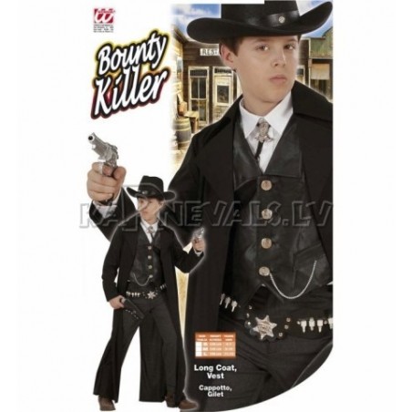 Gangstera kostīms, (140cm), melnā krāsā - garš mētelis un veste