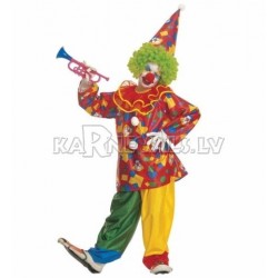 Klauna kostīms 140cm - krekls ar apkaklīti, bikses, cepure