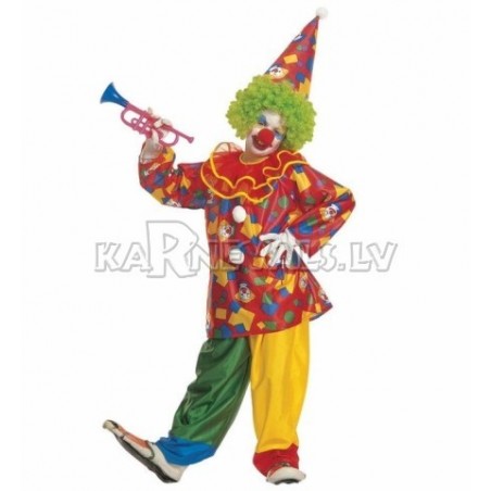 Klauna kostīms 140cm - krekls ar apkaklīti, bikses, cepure