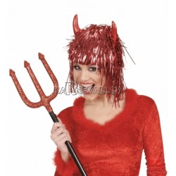 Sarkana disko stila velna parūka ar ragiem