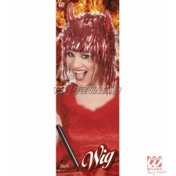 Sarkana disko stila velna parūka ar ragiem