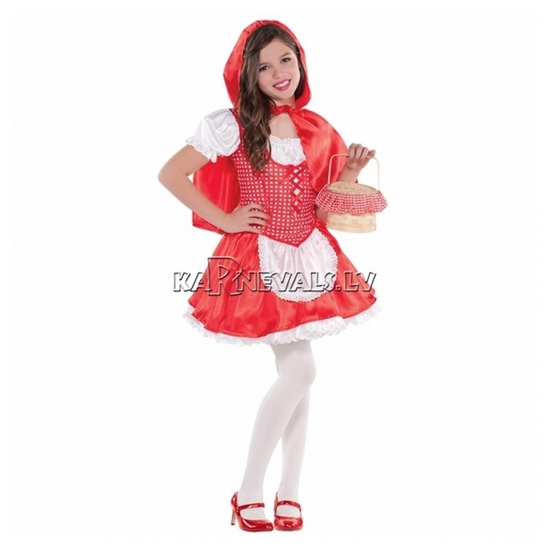 Костюм Красной Шапочки, детский, 4-6 лет - платье с передничком, мини накидка с капюшоном