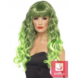 Parūka Sirena, zaļa, gara, cirtaina, ar čolku, sintētika
