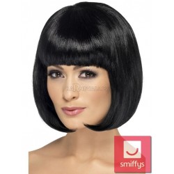 Parūka , karē griezuma, melna, ar čolku, 30 cm, sintētika