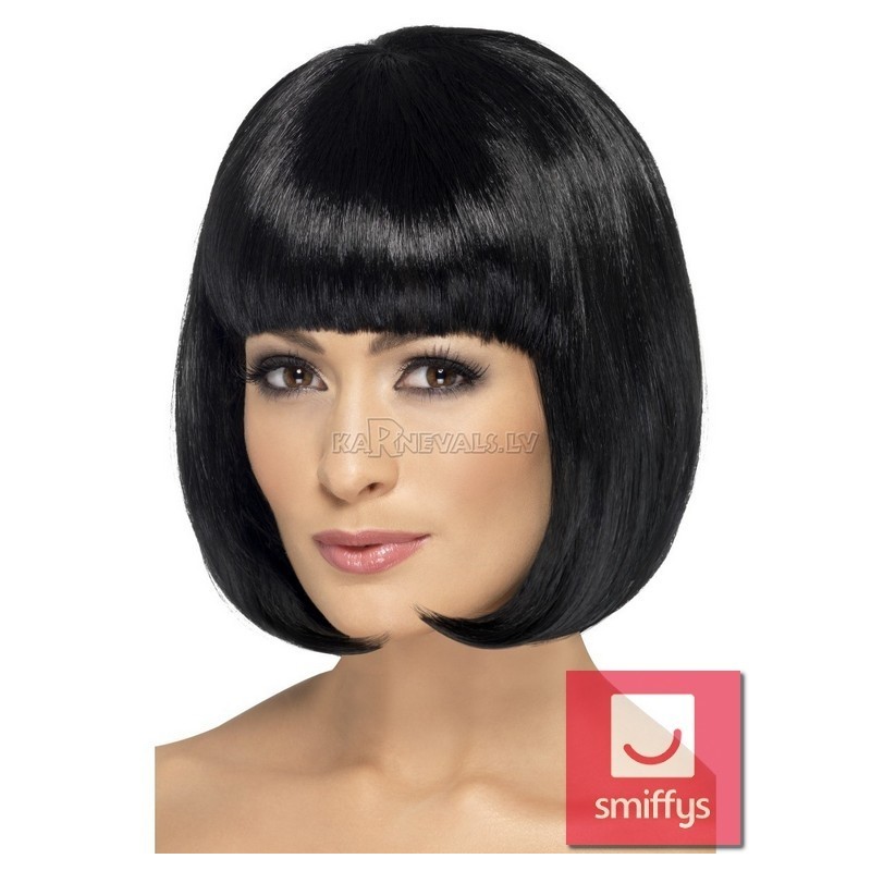 Карнавальный парик  для вечеринок, каре, 30см, чёрный, короткий с чёлкой, синтетика﻿﻿