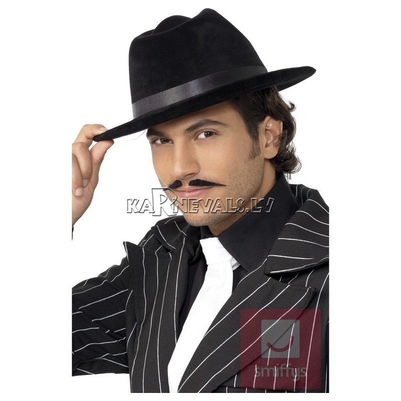 Gangstera cepure, melna ar melnu lenti.